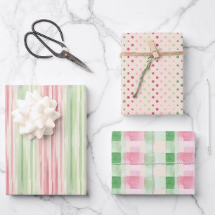 Modern Simple Pink and Green Watercolor Wrapping Paper Sheets