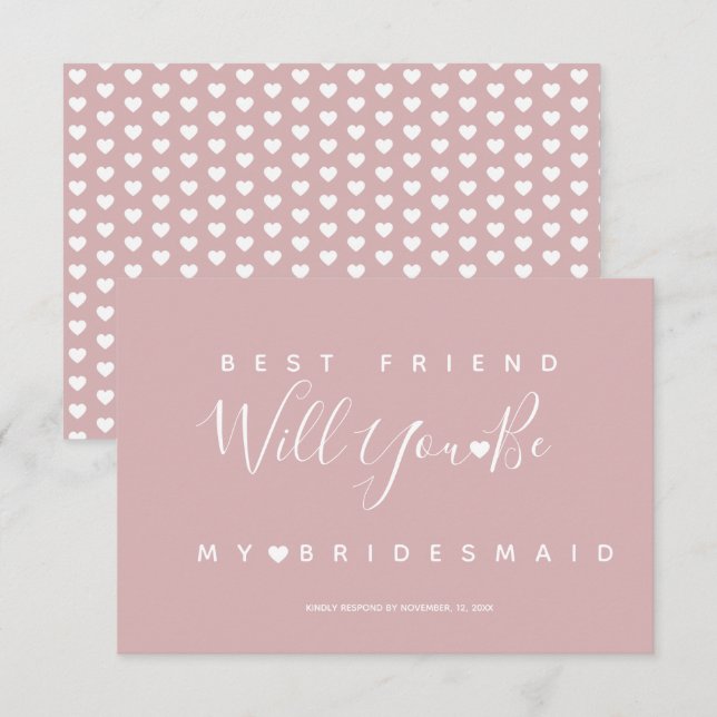 Modern Simple Pink and Hearts Bridesmaid RSVP Invitation (Front/Back)