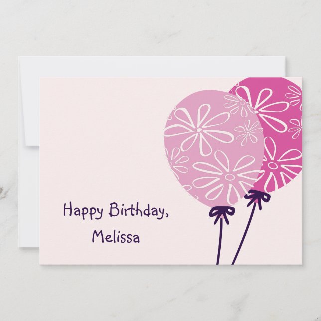 Modern Simple Pink Balloons Happy Birthday Card (Front)
