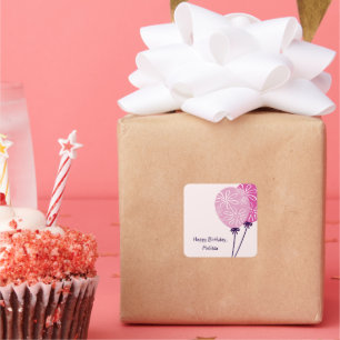 Modern Simple Pink Balloons Happy Birthday Square Sticker