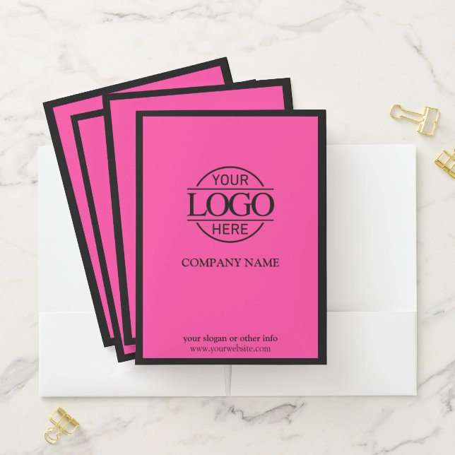 Modern Simple Pink Black Business Logo Documents Pocket Folder (In Situ)