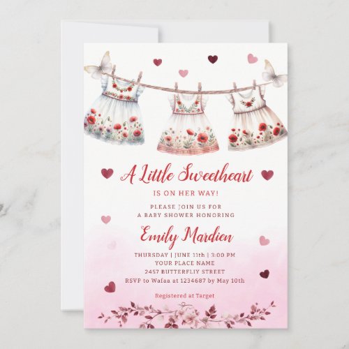 Modern Simple pink Boho Clothes Girl Baby Shower  Invitation