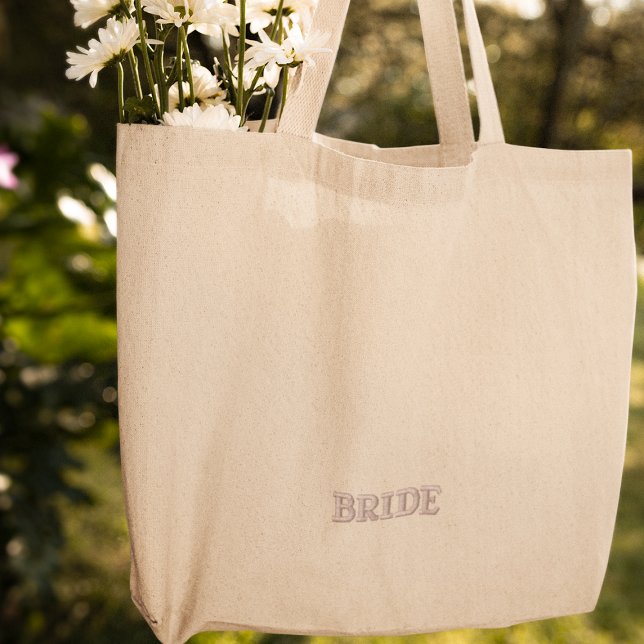 Modern Simple Pink Bride Typography Engagement Embroidered Tote Bag (Creator Uploaded)