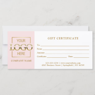Modern Simple Pink Business Logo Gift Certificate