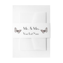 Modern Simple Pink Butterflies Mr + Mrs