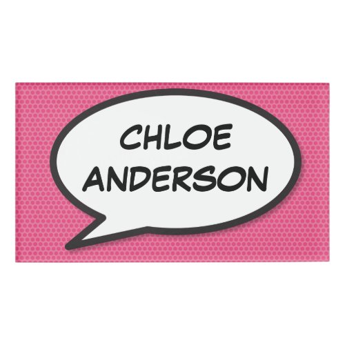Modern Simple Pink Comic Book Speech Bubble Name Tag