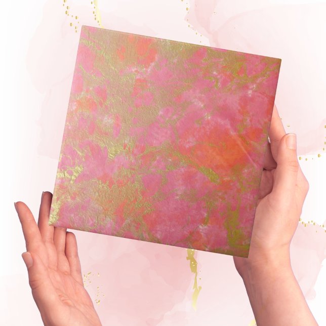 Modern Simple Pink Gold Faux Marble effect Tile (pink marble with gold elegant tiles)