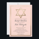 Modern Simple Pink Gold Star Border Bat Mitzvah Invitation<br><div class="desc">This modern and elegant bat mitzvah invitation is perfect for your child's special day. It features a faux printed gold foil Star of David and border on top of a simple blush pink background with ornate cursive typography. It's chic, pretty, minimalist, and regal. ***IMPORTANT DESIGN NOTE: For any custom design...</div>