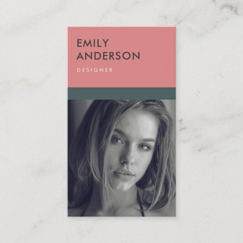 MODERN SIMPLE PINK GREY PERSONAL PHOTO IDENTITY BUSINESS CARD