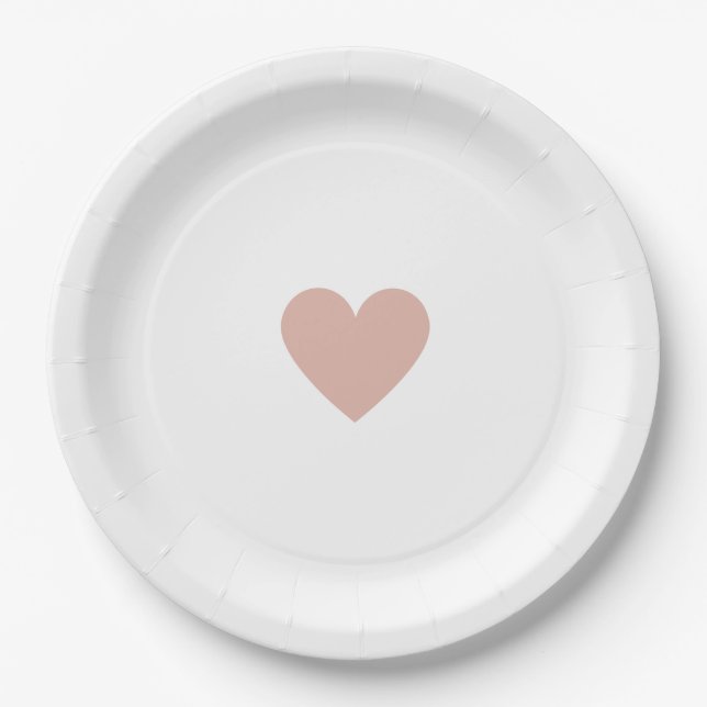 Modern Simple Pink Heart Paper Plates (Front)