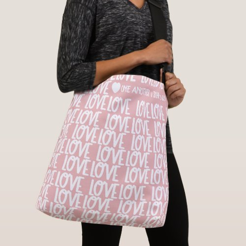 Modern Simple Pink Love Script Pattern Bible Verse Crossbody Bag