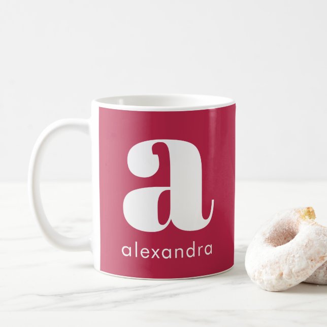 Modern Simple Pink Monogram Initial Letter Name Coffee Mug (With Donut)