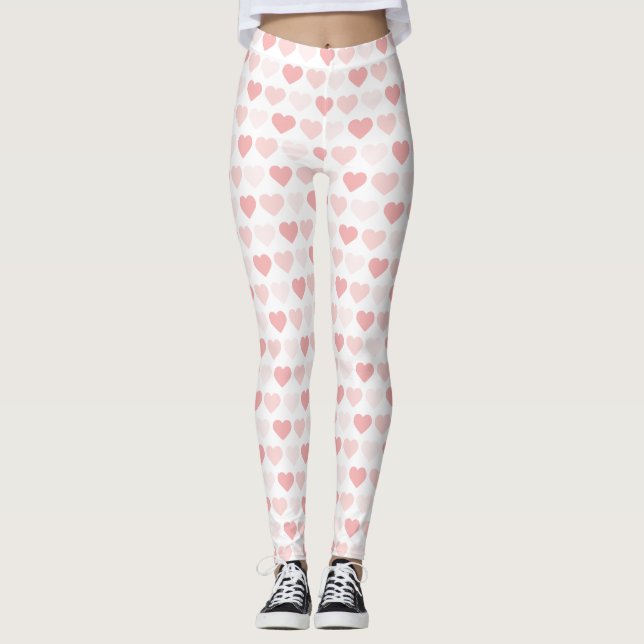 Modern Simple Pink Peach Hearts Leggings (Front)