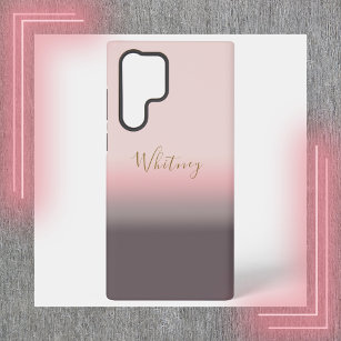 Modern Simple Pink Purple and Gold Monogram  Samsung Galaxy S22 Ultra Case