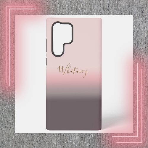 Modern Simple Pink Purple and Gold Monogram  Samsung Galaxy S22 Ultra Case