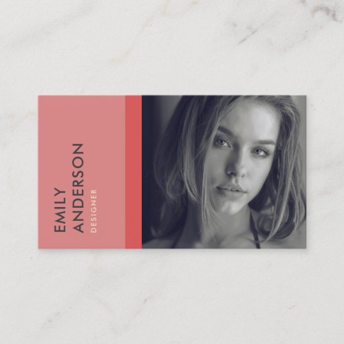 MODERN SIMPLE PINK RED PERSONAL PHOTO IDENTITY BUSINESS CARD