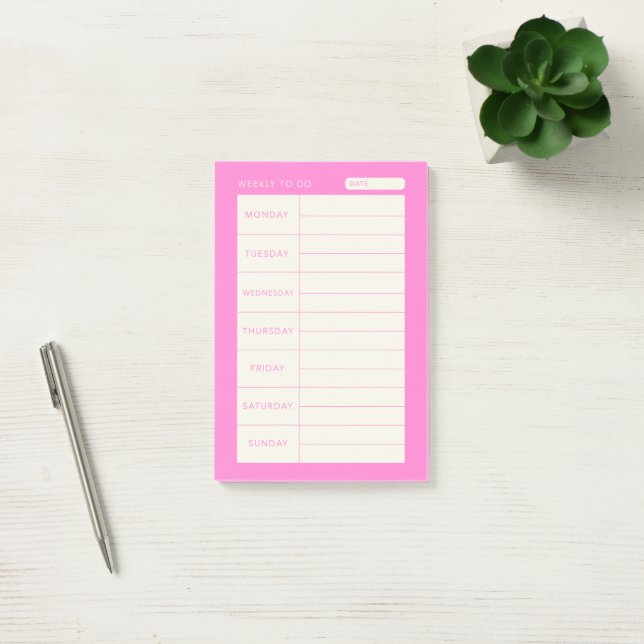 Modern simple pink weekly  post-it notes (Office)