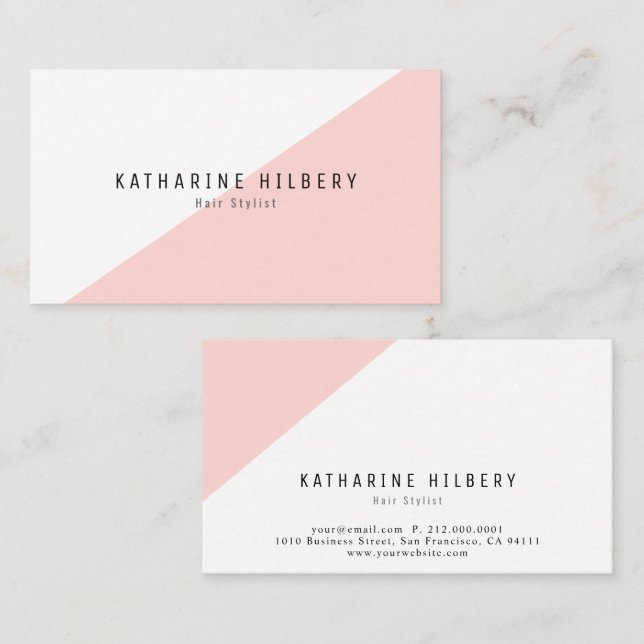 Modern Simple Pink White Block Business Card (Front/Back)