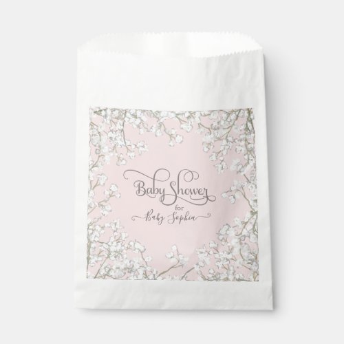 Modern Simple Pink White Boho Floral Baby Shower Favor Bag