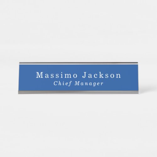 Modern Simple Plain Deep Blue Minimalist Desk Name Plate
