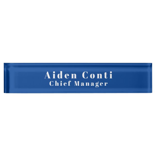 Modern Simple Plain Deep Blue Minimalist Desk Name Plate (Front)
