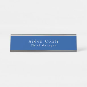 Modern Simple Plain Deep Blue Minimalist Desk Name Plate