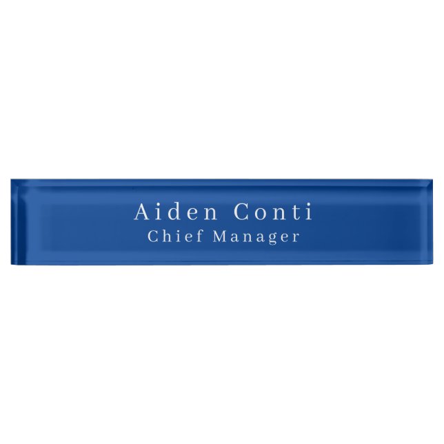 Modern Simple Plain Deep Blue Minimalist Desk Name Plate (Front)