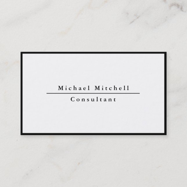 Modern Simple Plain Elegant Black White Border Business Card (Front)