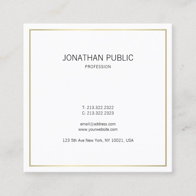 Modern Simple Plain Gold Look Professional Elegant Square Business Card (Front)