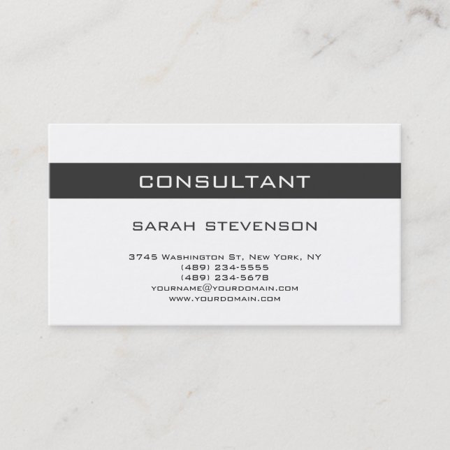 Modern Simple Plain White Consultant Business Card (Front)