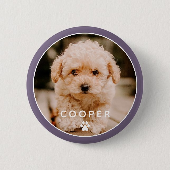 Modern Simple Playful Elegant Chic Paw Pet Photo Button (Front)