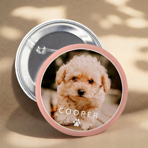 Modern Simple Playful Elegant Chic Paw Pet Photo Button