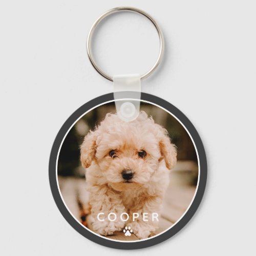 Modern Simple Playful Elegant Chic Paw Pet Photo Keychain