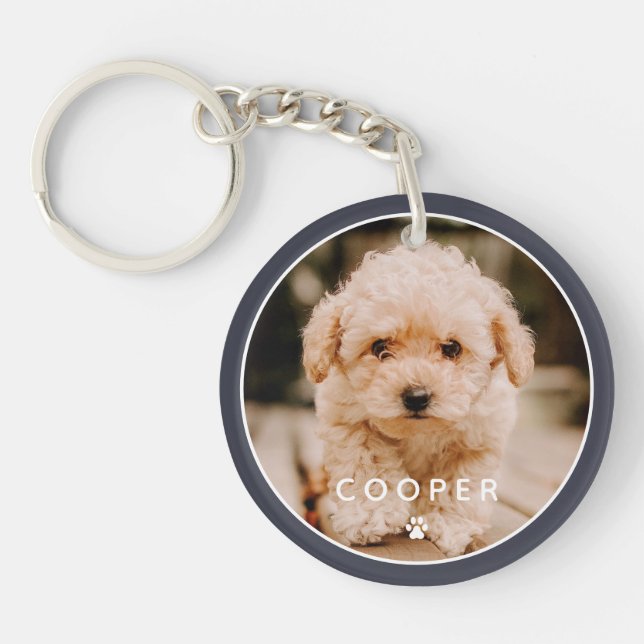 Modern Simple Playful Elegant Chic Paw Pet Photo Keychain (Front)