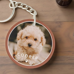 Modern Simple Playful Elegant Chic Paw Pet Photo Keychain