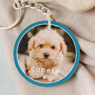 Modern Simple Playful Elegant Chic Paw Pet Photo Keychain
