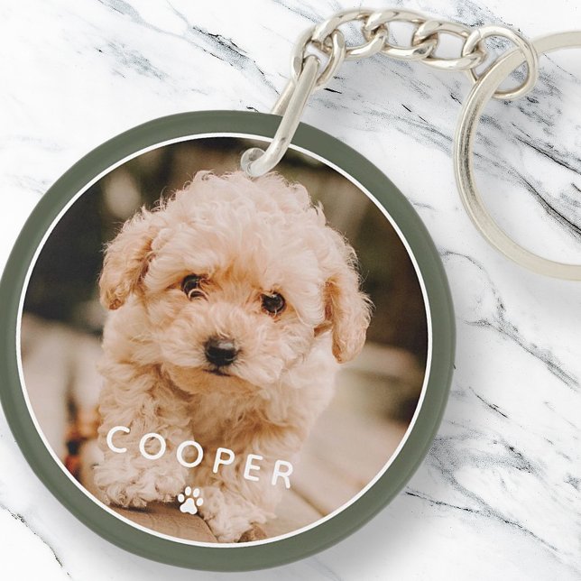 Modern Simple Playful Elegant Chic Paw Pet Photo Keychain (Creator Uploaded)