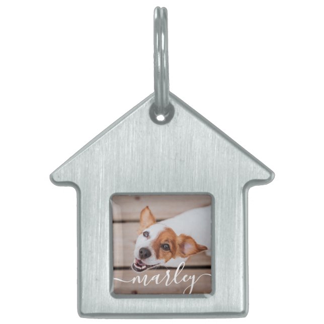 Modern Simple Playful Elegant Chic Pet Photo ID Tag (Front)