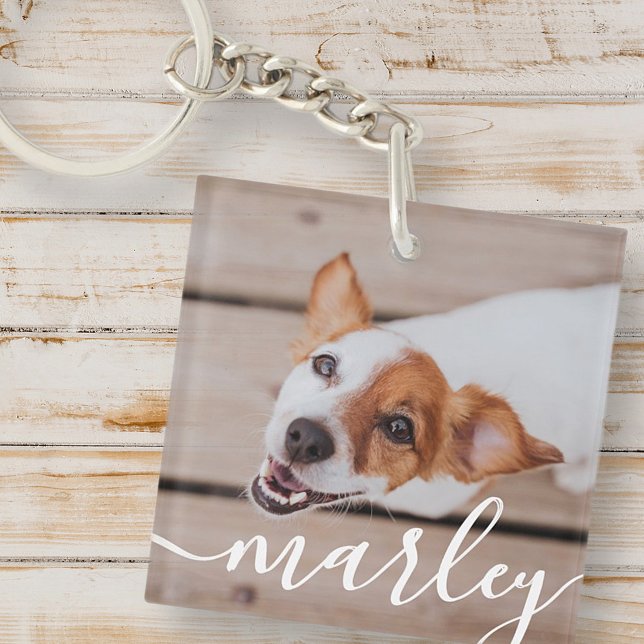Modern Simple Playful Elegant Chic Pet Photo Keychain (Creator Uploaded)