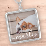Modern Simple Playful Elegant Chic Pet Photo Silver Plated Necklace<br><div class="desc">This simple and classic design is composed of serif typography and add a custom photo of your pet.</div>