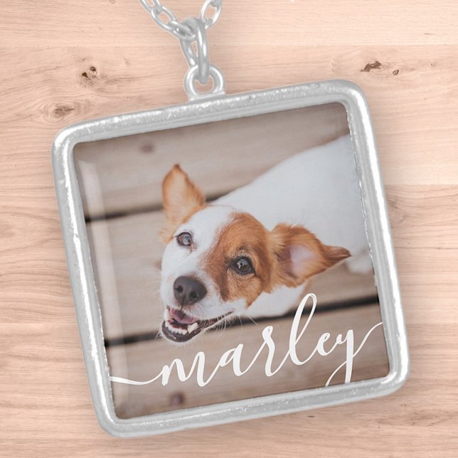 Modern Simple Playful Elegant Chic Pet Photo Silver Plated Necklace (Creator Uploaded)