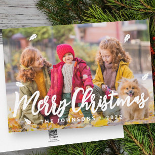 Modern Simple Playful Greetings Leaf Family Photo Holiday Card