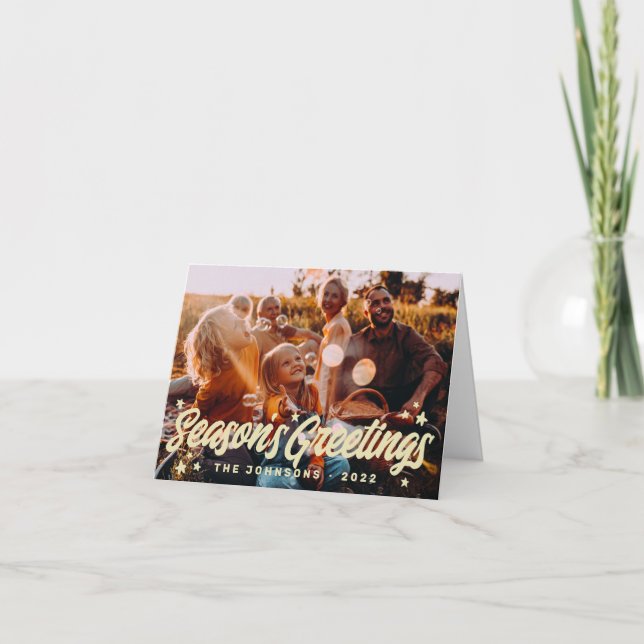 Modern Simple Playful Greetings Stars Family Photo Holiday Card (Front)
