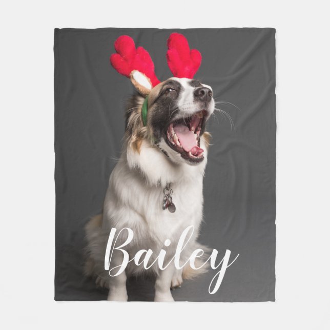 Modern Simple Playful Pet Photo Fleece Blanket (Front)