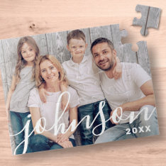 Modern Simple Playful Script Family Photo Jigsaw Puzzle at Zazzle