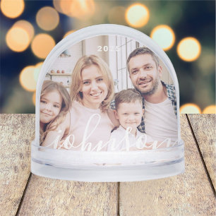 Modern Simple Playful Script Family Photo Snow Globe