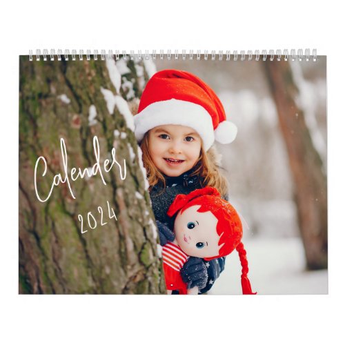 Modern Simple Playing Winter Forest Family Photo Calendar