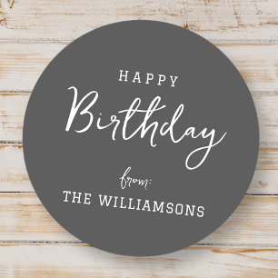 Modern Simple Preppy Happy Birthday Greeting Classic Round Sticker