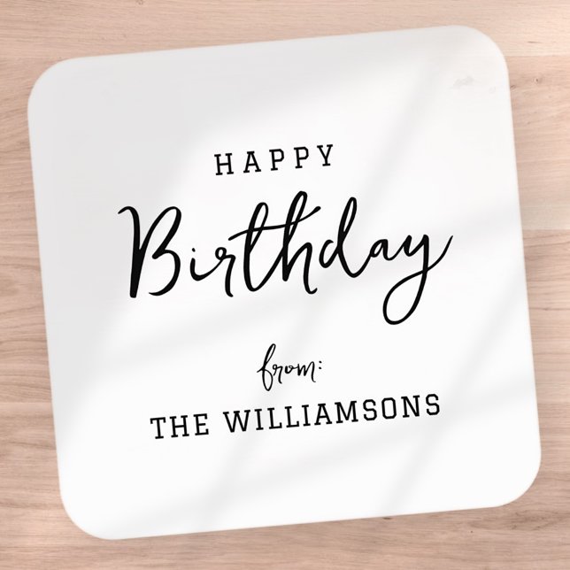 Modern Simple Preppy Happy Birthday Greeting Square Sticker (Creator Uploaded)