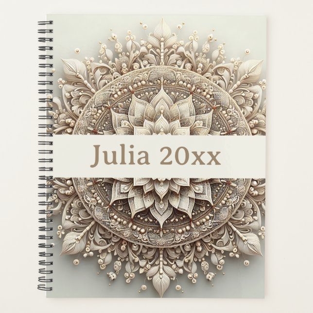 Modern Simple Pretty Cute Beige Mandala Planner (Front)
